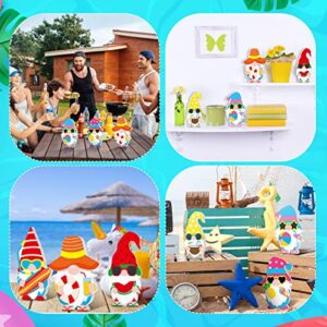 6 Pieces Summer Gnomes Decorations for Home Beach Wooden Gnomes Tiered Tray Decor Freestanding Table Decoration Summer Tabletop Gnomes for Home Party Desk Office Decoration