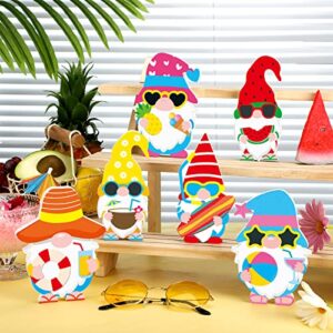 6 Pieces Summer Gnomes Decorations for Home Beach Wooden Gnomes Tiered Tray Decor Freestanding Table Decoration Summer Tabletop Gnomes for Home Party Desk Office Decoration
