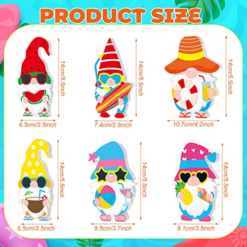 6 Pieces Summer Gnomes Decorations for Home Beach Wooden Gnomes Tiered Tray Decor Freestanding Table Decoration Summer Tabletop Gnomes for Home Party Desk Office Decoration