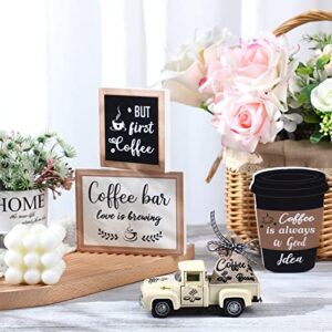 Tiamon 5 Pieces Coffee Tiered Tray Decor Rustic Coffee Bar Wooden Signs Farmhouse Mini Pickup Truck Burlap Sack for Home Coffee Bar Kitchen Coffee Station Vintage Shelf Table Party Decor