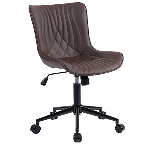 YOUNIKE Office Chair, Ergonomic Desk Chair with Wheels, Home Office Computer Task Chairs, Modern Faux Leather Padded Vanity Chair, Adjustable Swivel Rocking Chair with High Back, Brown