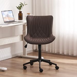 YOUNIKE Office Chair, Ergonomic Desk Chair with Wheels, Home Office Computer Task Chairs, Modern Faux Leather Padded Vanity Chair, Adjustable Swivel Rocking Chair with High Back, Brown