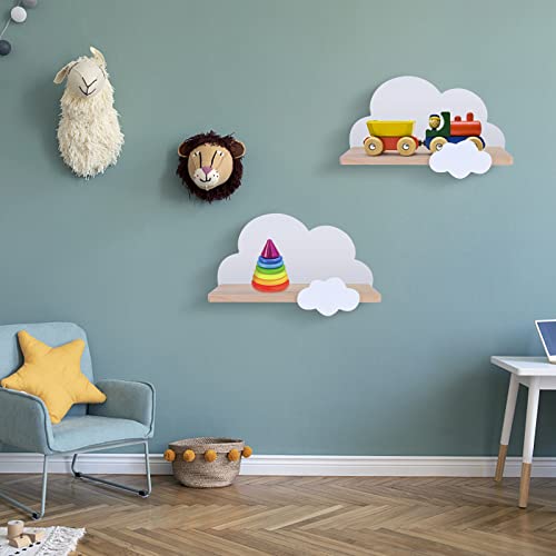 1 Pcs Floating Cloud Shelves for Children’s Bedroom - Wooden Wall Shelf Cute Cloud Floating Bedroom Book Shelf Kids Nursery Room Floating Shelves Storage Shelf,Wooden Shelf for Wall Decoration