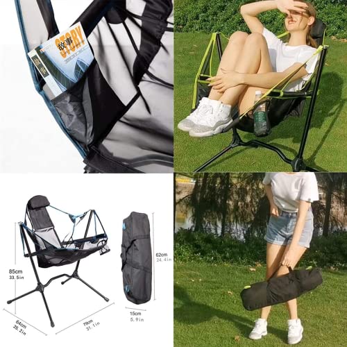 NOBLEDUCHESS Swinging Camping Chair,Portable Outdoor Folding Rocking Chair,Hammock Camping Chair, Aluminum Alloy Adjustable Back Swinging Chair, Folding Rocking Chair with Cup Holder