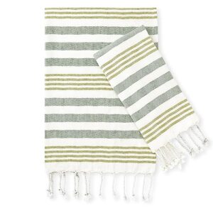 folkulture hand towels for bathroom, set of 2 decorative hand towels with hanging loop, 100% cotton turkish hand towels set or boho hand towels for kitchen 16" x 30" inches (fiji - sage green)