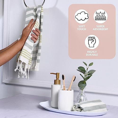 Folkulture Hand Towels for Bathroom, Set of 2 Decorative Hand Towels with Hanging Loop, 100% Cotton Turkish Hand Towels Set or Boho Hand Towels for Kitchen 16" x 30" Inches (Fiji - Sage Green)