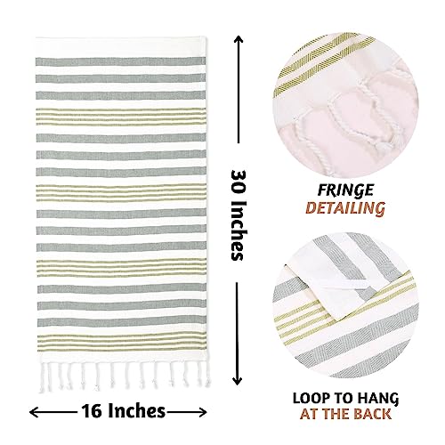 Folkulture Hand Towels for Bathroom, Set of 2 Decorative Hand Towels with Hanging Loop, 100% Cotton Turkish Hand Towels Set or Boho Hand Towels for Kitchen 16" x 30" Inches (Fiji - Sage Green)