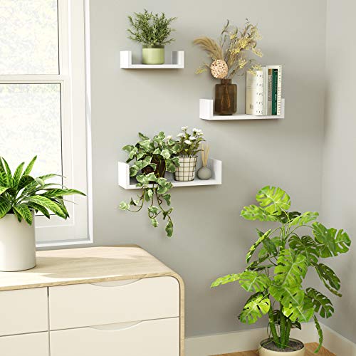 SRIWATANA U-Shape Shelves Wall Mounted Set of 3 and Small Floating Shelves Set of 4