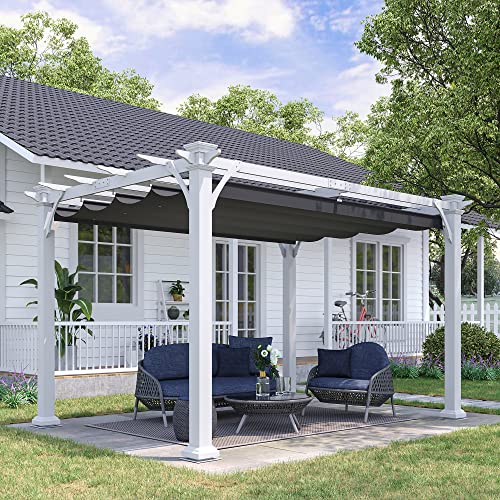 Outsunny 13' x 10' Outdoor Retractable Pergola Canopy, Wood Gazebo Sun Shade Shelter for Grill, Garden, Patio, Backyard, Deck