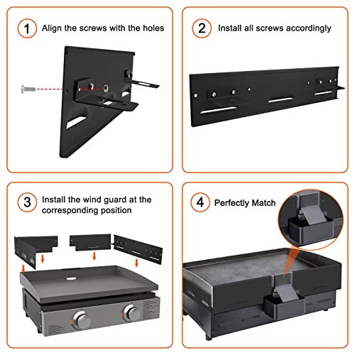 Wind Guard for Blackstone Griddle 22 Inch, 4 Packs Stainless Steel Waterproof Wind Screen Flat Top Grill Accessories, Protect Flame Hold Heat, Compatible with Hood, Black (Fit for 22" Griddle)