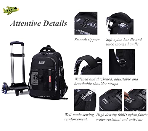 Camo Boys Rolling Backpacks for Kids School, Capacity Wheeled Bookbags Elementary School Bags Back Packs with 6 Wheels