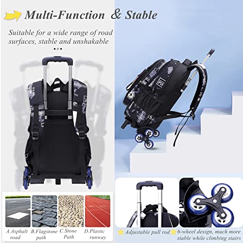 Camo Boys Rolling Backpacks for Kids School, Capacity Wheeled Bookbags Elementary School Bags Back Packs with 6 Wheels