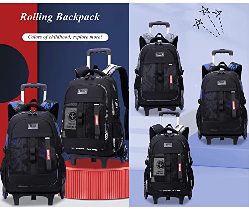 Camo Boys Rolling Backpacks for Kids School, Capacity Wheeled Bookbags Elementary School Bags Back Packs with 6 Wheels