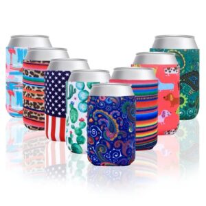 lydtick 8 pcs beer can coolers sleeves for 12oz beer soda & water bottle, reusable can cooler holder colorful neoprene bottle insulator perfect for htv projects parties birthday gifts (animals)