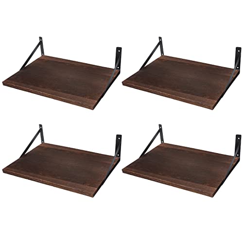 Hoteam 4 Sets of Wide Rustic Floating Shelves Wall Mounted 16.5 x 12 x 4.7 Inches Deep Large Floating Shelves with Large Capacity for Kitchen Living Room Bathroom Bedroom