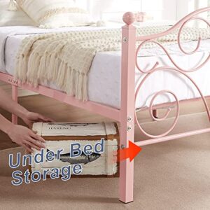 VECELO Twin Size Metal Bed Frame with Headboard and Footboard, Heavy Duty Steel Slat Support, Platform Mattress Foundation, No Box Spring Needed, Easy Assembly, Pink