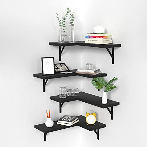 NATURE'S SOURCE Floating Corner Shelves Set of 7 Black