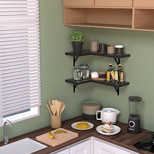 NATURE'S SOURCE Floating Corner Shelves Set of 7 Black