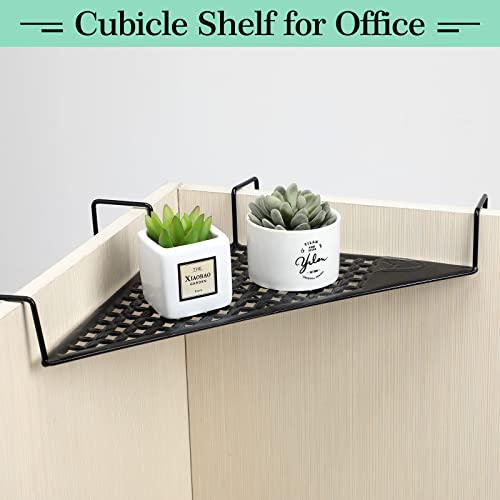 Lounsweer 2 Pcs Office Cubicle Shelf Black Corner Floating Shelves Cubicle Hanging Shelf Mesh Iron Corner Organizer Storage Rack Holder for Succulents Flower Pot Office Decor