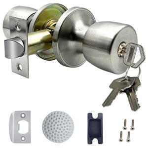 dsjjbll satin nickel door knob with lock and key round ball lock interior/exterior door knob for bedroom or bathroom