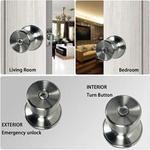 DSJJBLL Satin Nickel Door Knob with Lock and Key Round Ball Lock Interior/Exterior Door Knob for Bedroom Or Bathroom