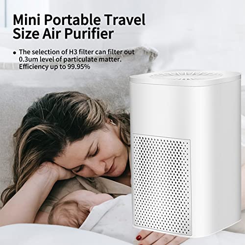 Portable Mini Air Purifier for Desk Home Bedroom Office At Work Low Noise Air Cleaner Better Sleep Night Light True HEPA Filter Desktop Air Purifiers USB Removal Dust Smoke Pollen Odor