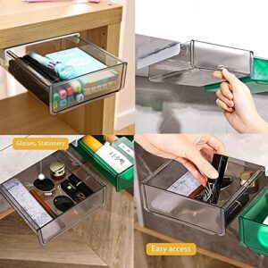 2pcs Under Desk Drawer, Under Cabinet Drawers Slide Out Self-Adhesive Hidden Medium Pencil Box Under Table Storage Organizer For Office Home Kitchen Closet Desk Stationery (8.3*6.9*2.5in)