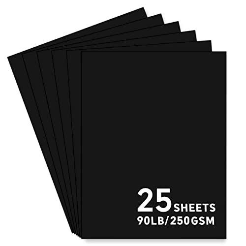 25Sheets Black Cardstock Paper, 8.5 x 11 Card stock for Cricut, Thick Construction Paper for Card Making, Scrapbooking, Craft 90 lb / 250 gsm