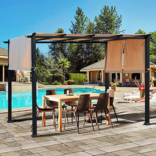 Warmally 10x10ft Pergola with Adjustable Sun Shade Canopy Cover Sturdy Steel Frame Outdoor Gazebo Shelter for Your Garden, Porch, or Backyard