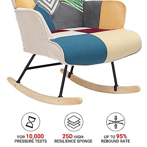 K Knowbody Rocking Chair Nursery, Boho Nursery Glider Rocker Modern Accent Chair for Bedroom, Living Room, Tufted Upholstered Armchair with Linen Fabric, Nursing Chairs for Mom and Baby, Bright Color