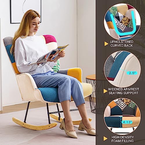 K Knowbody Rocking Chair Nursery, Boho Nursery Glider Rocker Modern Accent Chair for Bedroom, Living Room, Tufted Upholstered Armchair with Linen Fabric, Nursing Chairs for Mom and Baby, Bright Color