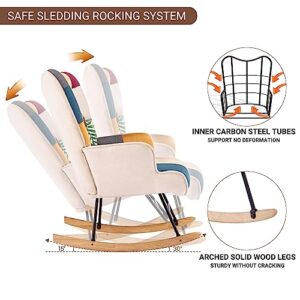 K Knowbody Rocking Chair Nursery, Boho Nursery Glider Rocker Modern Accent Chair for Bedroom, Living Room, Tufted Upholstered Armchair with Linen Fabric, Nursing Chairs for Mom and Baby, Bright Color