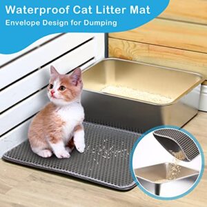 4 Pcs Stainless Steel Cat Litter Box Kitten Litter Box Mat Rust Proof Metal Cat Box Honeycomb Waterproof Design Double Layer Kitty Litter Trapper Mat Odor Control Small Litter Box for Cat Rabbit