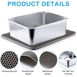 4 Pcs Stainless Steel Cat Litter Box Kitten Litter Box Mat Rust Proof Metal Cat Box Honeycomb Waterproof Design Double Layer Kitty Litter Trapper Mat Odor Control Small Litter Box for Cat Rabbit