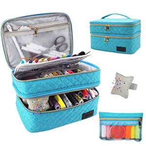 sewing supplies organizer, double-layer sewing bag accessories organizer large sewing supplies organizer, sewing storage organizer for sewing tools kit, thread, needles, pins, buttons - bag only