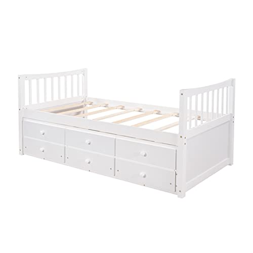 ZHYH Bed Frame Captain's Bed Twin Daybed Bed Frame with Storage Drawers Trundle Bed for Bedroom Home Furniture