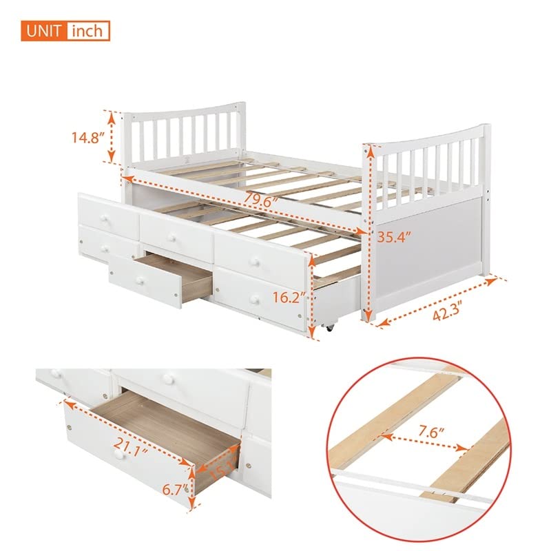 ZHYH Bed Frame Captain's Bed Twin Daybed Bed Frame with Storage Drawers Trundle Bed for Bedroom Home Furniture