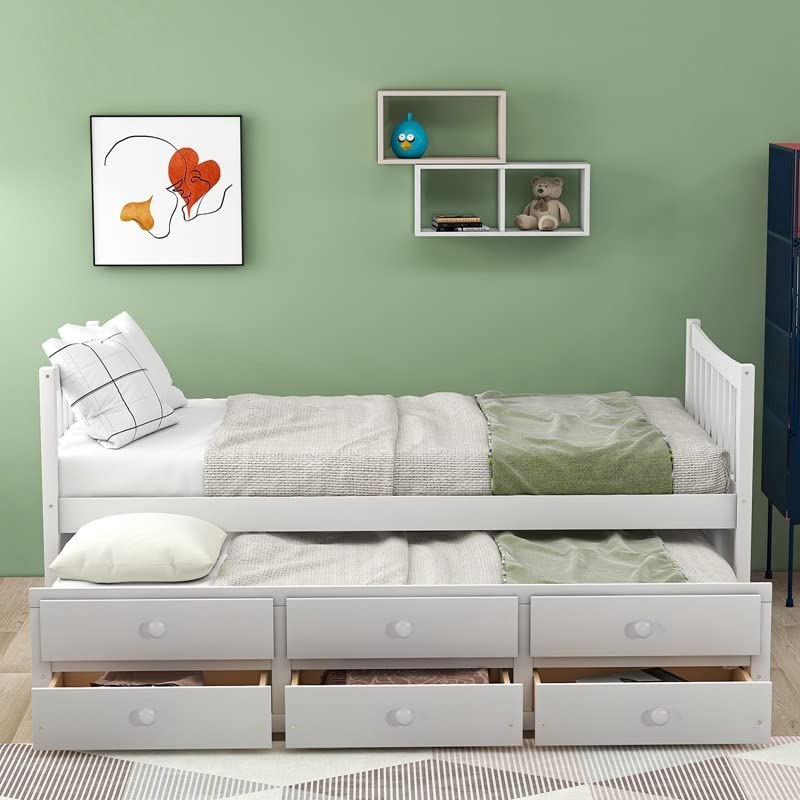 ZHYH Bed Frame Captain's Bed Twin Daybed Bed Frame with Storage Drawers Trundle Bed for Bedroom Home Furniture
