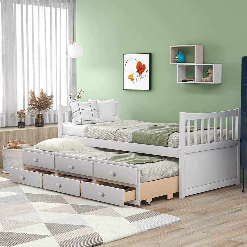 ZHYH Bed Frame Captain's Bed Twin Daybed Bed Frame with Storage Drawers Trundle Bed for Bedroom Home Furniture