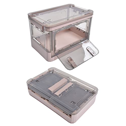 Stackable Storage Bin 35L Pink Double Door 4 Wheel Foldable Stackable Storage Box for Office Home Bedroom