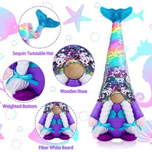 ALLYORS Sequin Summer Gnome Couple Mermaid Gnomes Beach Gnome Summer Tomte Plush Birthday Gifts Gnomes Scandinavian Decoration Shelf and Tiered Tray Decoration for Summer