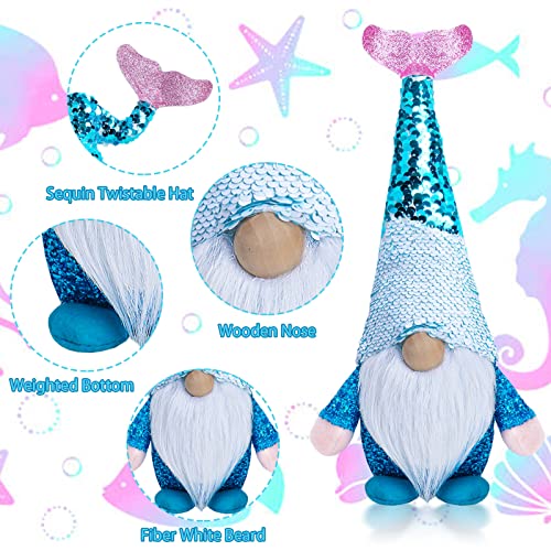 ALLYORS Sequin Summer Gnome Couple Mermaid Gnomes Beach Gnome Summer Tomte Plush Birthday Gifts Gnomes Scandinavian Decoration Shelf and Tiered Tray Decoration for Summer