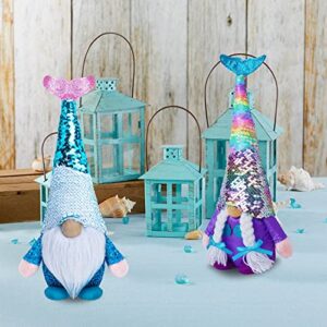 ALLYORS Sequin Summer Gnome Couple Mermaid Gnomes Beach Gnome Summer Tomte Plush Birthday Gifts Gnomes Scandinavian Decoration Shelf and Tiered Tray Decoration for Summer