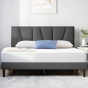 molblly queen bed frame with tufted headboard,upholstered platform bed with headboard and strong wooden slats,no box spring needed,easy assembly,dark gray