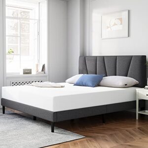 Molblly Queen Bed Frame with Tufted Headboard,Upholstered Platform Bed with Headboard and Strong Wooden Slats,No Box Spring Needed,Easy Assembly,Dark Gray