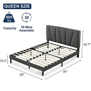 Molblly Queen Bed Frame with Tufted Headboard,Upholstered Platform Bed with Headboard and Strong Wooden Slats,No Box Spring Needed,Easy Assembly,Dark Gray