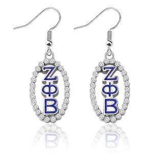rhinestone zpb earrings for women girls sorority paraphernalia gift greek zpb jewelry sorority earrings 1920 finer women gift (zpb drop earrings)