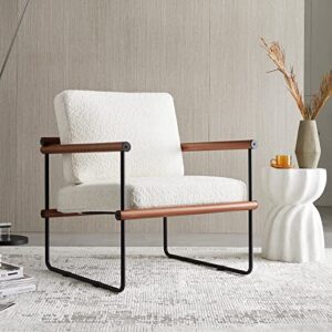 jiexi 28.3in modern boucle fabric accent chair with arms for living room, modern tufted single sofa for bedroom, upholstered reading comfy armchair, with metal and wooden frame