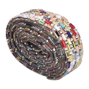 Rhinestone Beaded Ribbon, 1 Yard Colorful Beaded Trim Artificial Gem Stone Beaded Sew On Applique Chain Embellishment DIY Sewing Accessories Bag Belt Decor(B)