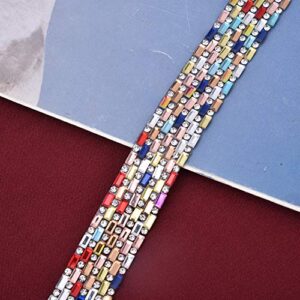Rhinestone Beaded Ribbon, 1 Yard Colorful Beaded Trim Artificial Gem Stone Beaded Sew On Applique Chain Embellishment DIY Sewing Accessories Bag Belt Decor(B)